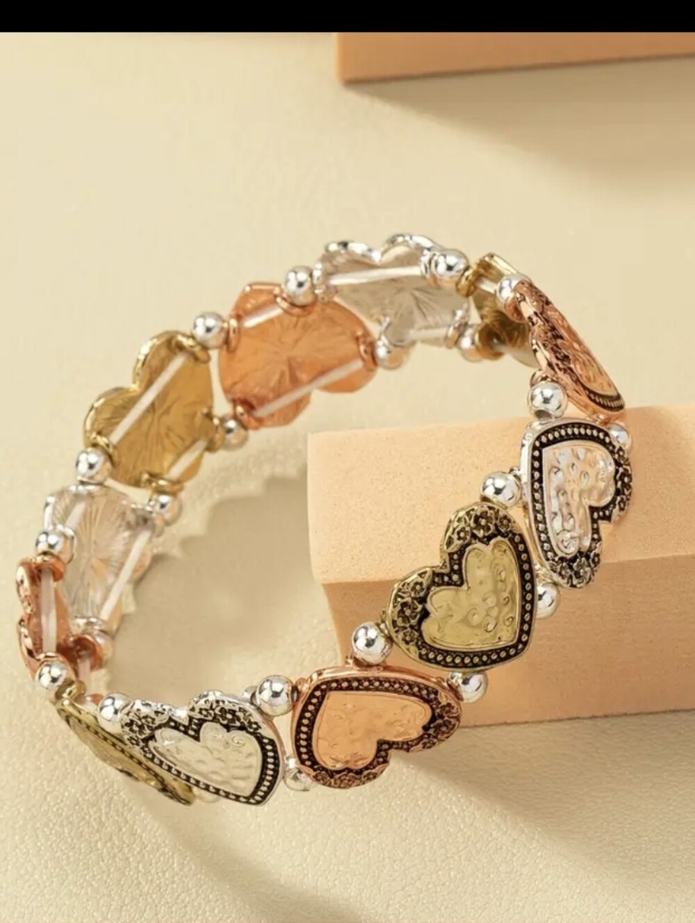 14K Gold Plated Heart Stretchable Bracelet